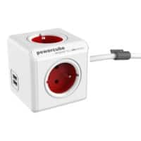 Multiprise Allocacoc PowerCube Avec 2 Ports USB et 3 Ports Type E 1.5 m Blanc, Rouge