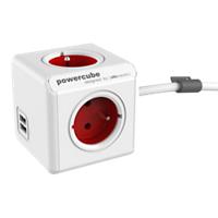 Multiprise Allocacoc PowerCube Avec 2 Ports USB et 3 Ports Type E 1.5 m Blanc, Rouge
