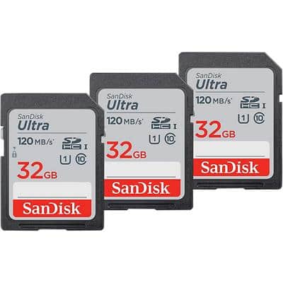 SanDisk Ultra-geheugenkaart 32 GB SDHC UHS-I klasse 10 Verpakking van 3 stuks