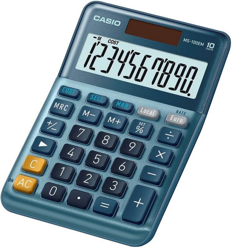 Calculatrice de bureau Casio MS-100EM 10 touches Écran LCD Bleu