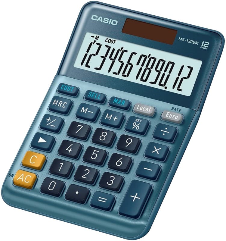 Calculatrice de bureau Casio MS-120EM 12 touches Écran LCD Bleu