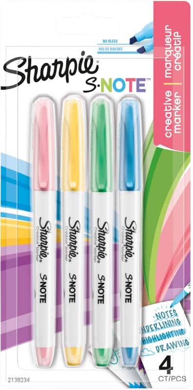 Sharpie S-Note Tekstmarker Kleurenassortiment Medium Beitelpunt - 4 Stuks