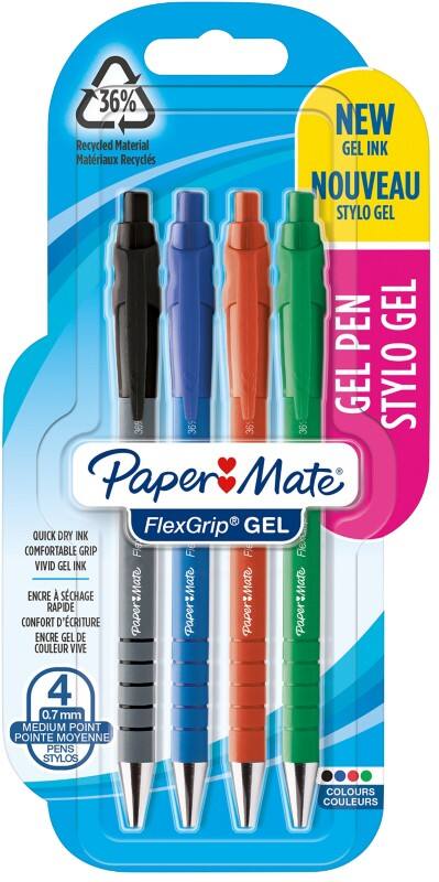 Papermate FlexGrip Ultra Intrekbaar Gelpen Kleurenassortiment 0,7 mm Medium Rollerball 4 Stuks