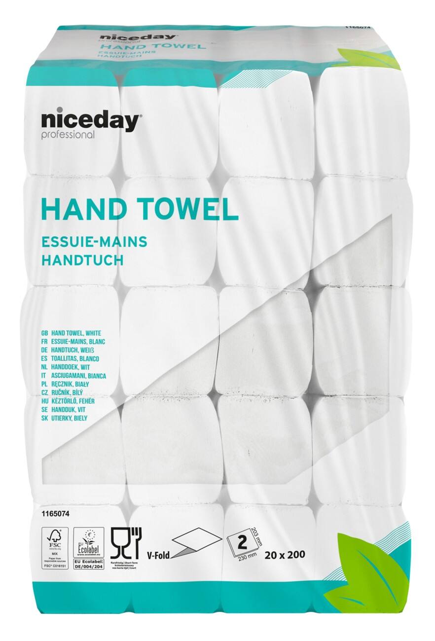 Serviettes en papier Niceday Professional 2 épaisseurs Pliage en V Ultra blanc 4 000 Feuilles