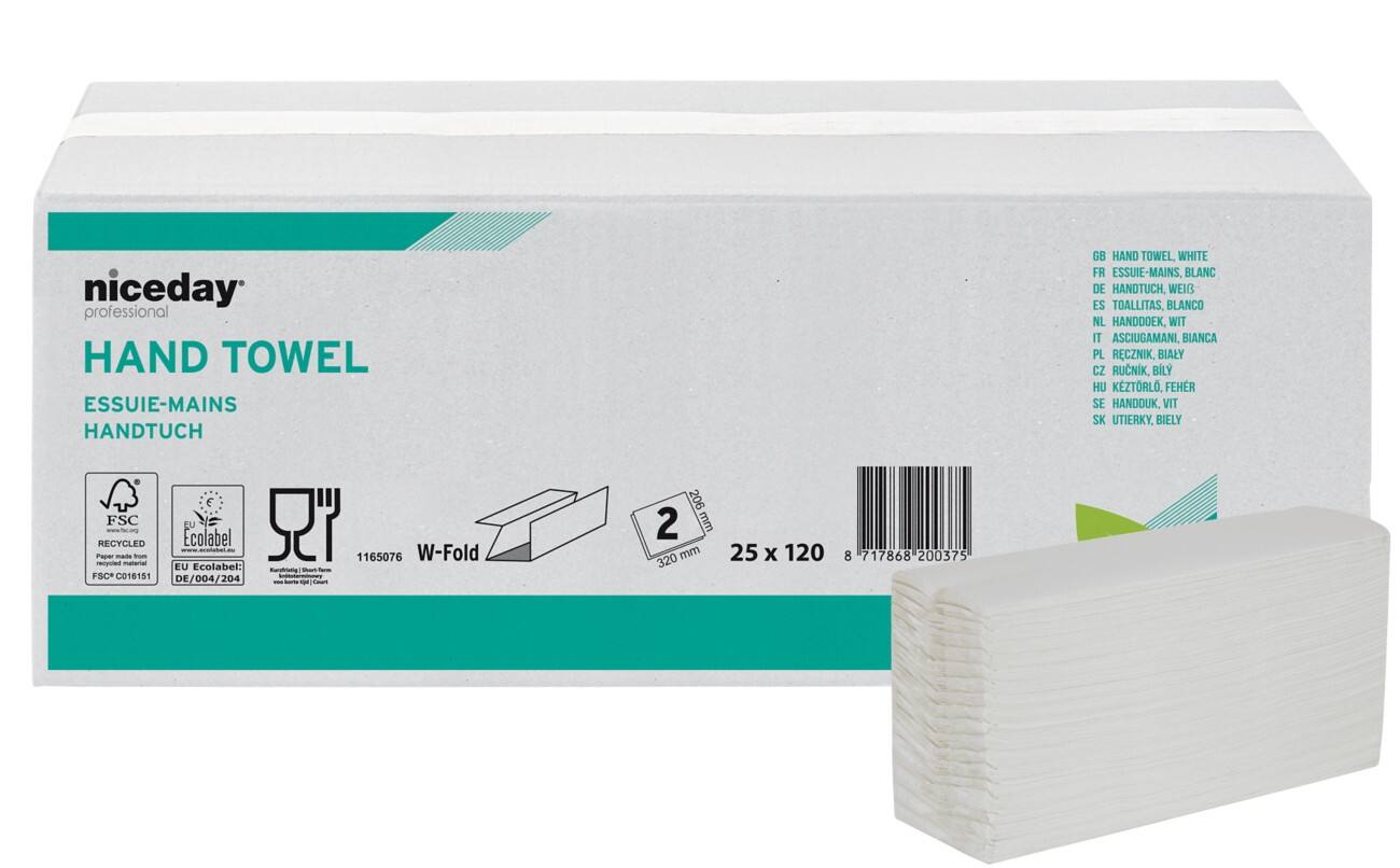 Serviettes en papier Niceday Professional 2 épaisseurs Pliage en W Ultra blanc 3 000 Feuilles