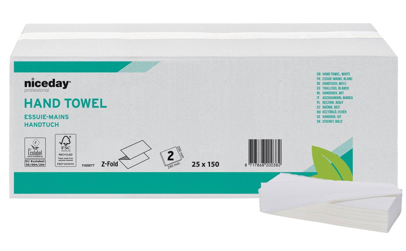 Serviettes en papier Niceday Professional 2 épaisseurs Pliage en Z Recyclé 3 750 Feuilles