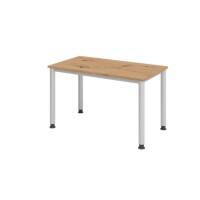 Hammerbacher In hoogte verstelbaar Recht Bureau met 4-voet Express Q Eiken, zilver 1,200 x 672 x 685 - 810 mm