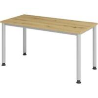 Hammerbacher In hoogte verstelbaar Recht Bureau met 4-voet Express Q Eiken, zilver 1,400 x 672 x 685 - 810 mm