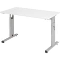 Bureau droit Hacmerbacher Express Q à hauteur réglable Piètement en C Blanc, argenté 120 x 67,2 x 68,5 - 81 cm