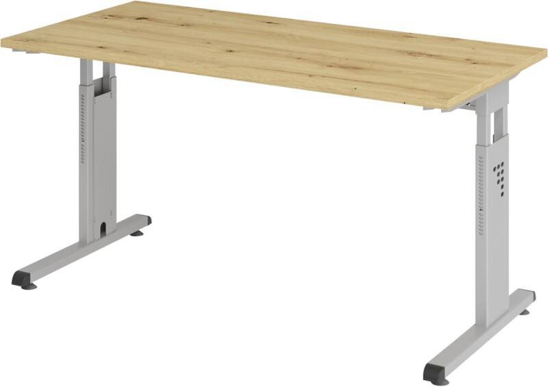 Hammerbacher Express Q VOS Hoogteverstelbaar Bureau Rechthoekig Eiken C-Voet 1.400 (B) x 672 (D) x 850 (H) mm Spaanplaat, Staal