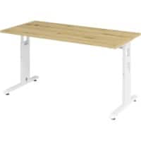 Hammerbacher in hoogte verstelbaar recht bureau met C-voet Express Q eiken, Wit 1,400 x 672 x 685 - 810 mm