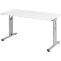 Bureau droit Hacmerbacher Express Q à hauteur réglable Piètement en C Blanc, argenté 140 x 67,2 x 68,5 - 81 cm