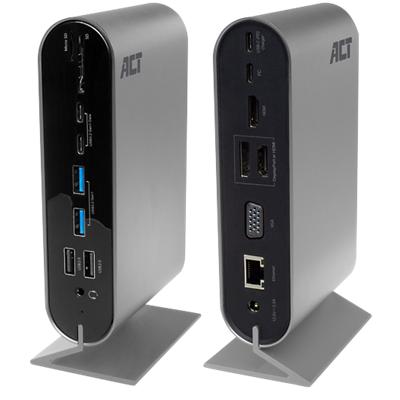 Station d'accueil ACT USB C 4K avec HDMI/DisplayPort/VGA, USB C, USB-A, LAN, Lecteur de cartes, Pass-through USB C PD 100 W