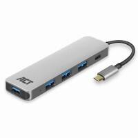 Hub USB-C ACT avec 4 ports USB-A, passe-système USB CPD 60 W