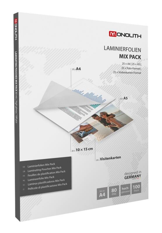 Pochettes de plastification Monolith A4 Non Adhésif Transparent 80 (2 x 80 microns) Transparent 100 Pochettes