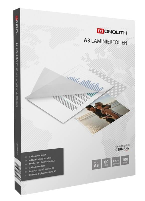 Pochette de plastification Monolith A3 Chrystal claire 80 microns (2 x 80) Transparent 100 Pochettes