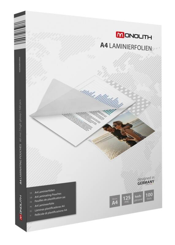 Pochette de plastification Monolith A4 Chrystal claire 125 microns (2 x 125) Transparent 100 Pochettes