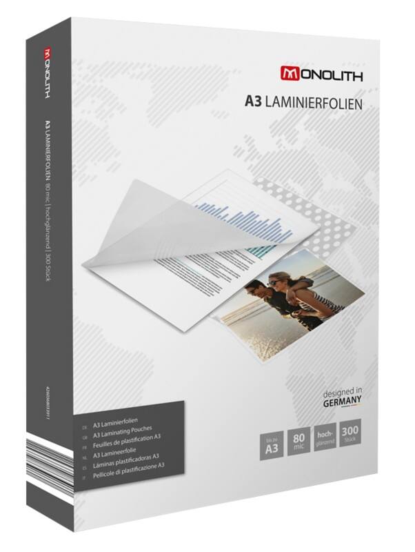 Pochette de plastification Monolith A3 Chrystal claire 80 microns (2 x 80) Transparent 300 Pochettes