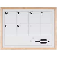 Agenda hebdomadaire Bi-Office cadre en pin naturel Montage mural Blanc magnétique 60 x 45 cm