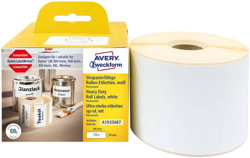 Étiquettes ultra résistante Avery A1933087 A1933087 Adhésif Blanc 190 (l) x 59 (H) mm 170 Étiquettes