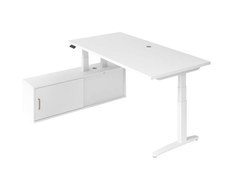 Bureau assis-debout Hammerbacher VXBHM Blanc C-Pied 2000 (L) x 1000 (P) x 1290 (H) mm Acier, Aggloméré, Aluminium