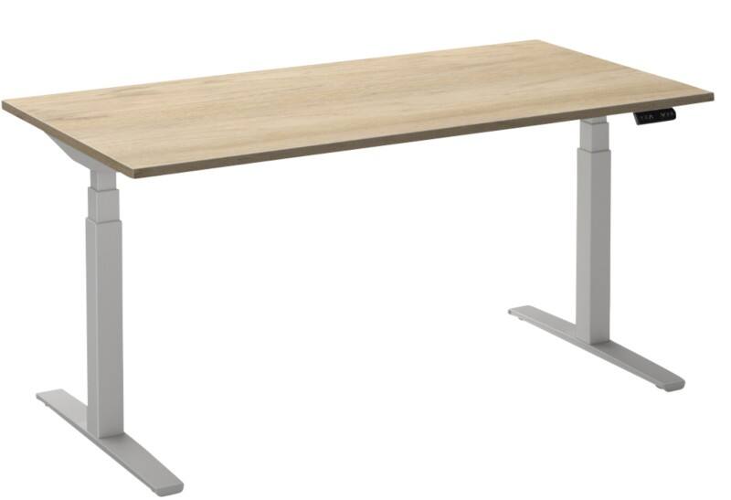 Ceha Adjust 2 Plus Elektrisch hoogteverstelbaar Zit-sta-bureau Rechthoekig Wit Eiken T-Voet 1,600 (B) x 800 (D) x 1,300 (H) mm Melamine, metaal