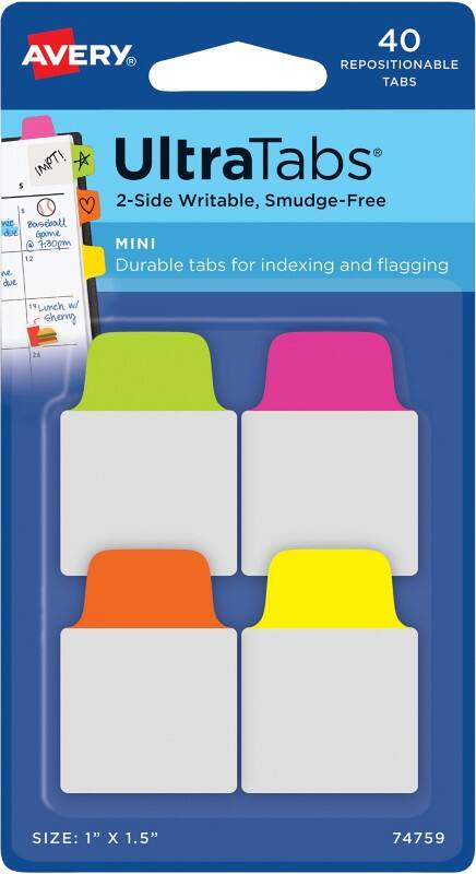 Marque-pages Avery 1 x 2,5 x 3,8 cm Assortiment 74759 40 unités