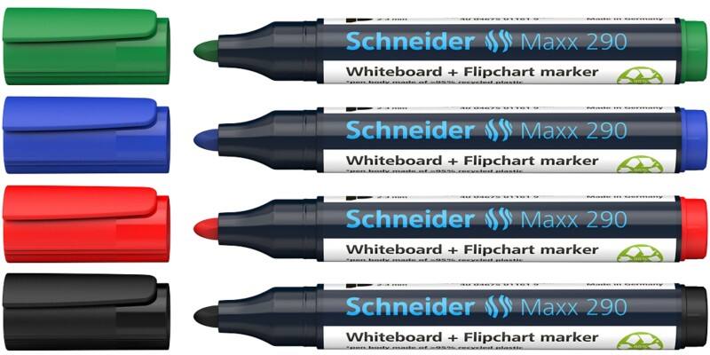 Schneider Maxx 290 96082000 Whiteboard-marker Kleurenassortiment Breed Viltstift 2 - 3 mm 4 Stuks