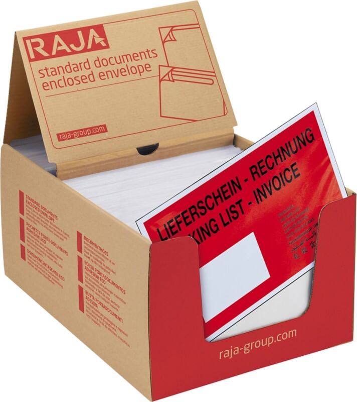 RAJA zelfklevende paklijstenveloppen DL PE (polyetheen), siliconepapier transparant, rood 13 (B) x 23 (H) cm 1000 stuks