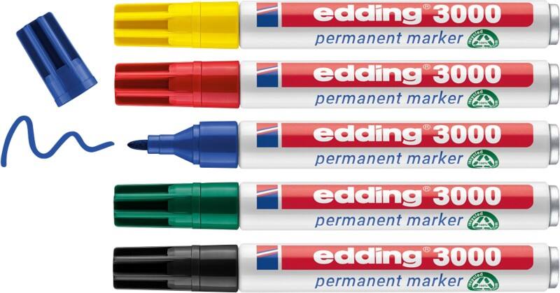 edding e-3000 Permanentmarker 100% Gerecycled Medium Viltstift 1,5 - 3 mm Kleurenassortiment Navulbaar Waterbestendig 5 Stuks