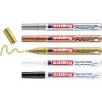 edding Gloss e-751 Permanent Lakmarker Goud, koper, wit, zilver, zwart Fijn Viltstift 5 Stuks