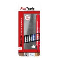 Pentel N50 Permanent marker Medium Ronde punt 3 mm Blauw, rood, zwart Niet navulbaar Pak van 4