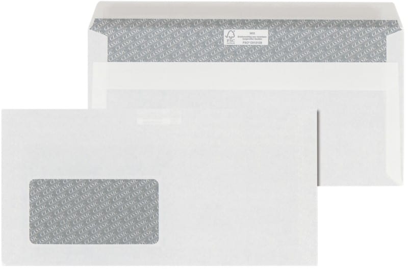 Enveloppes ÖKI Classic Fenêtre à gauche DL 220 x 110 mm (l x h) Autocollante Blanc 80 g/m² 1000 unités