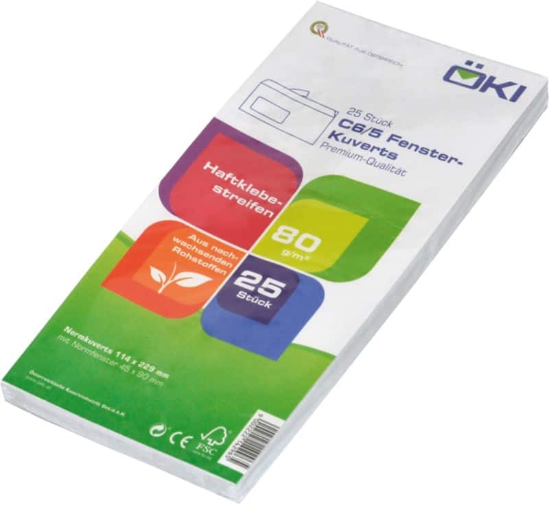 ÖKI Classic Enveloppen Venster links C6/5 229 (B) x 114 (H) mm Kleefstrip Wit 80 g/m2 Pak van 25 stuks