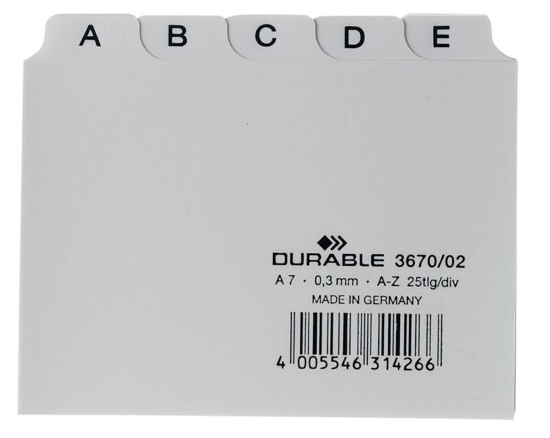 DURABLE 3670-02 Alfabetische tabbladindex Wit A7 Plastic 10,5 x 7,4 cm 25 Stuks