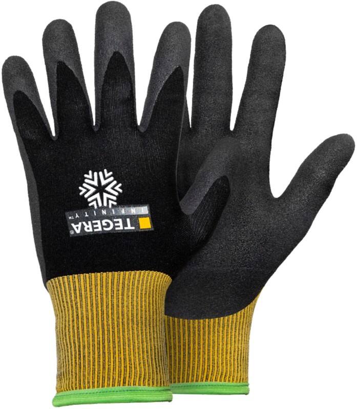 Gants de manutention TEGERA Infinity Non jetables Acrylique, Mousse de nitrile, Nylon, Polaire, PU (Polyuréthane) à base d'eau, Spandex Non poudrés Large (L) Jaune, noir 6 paires
