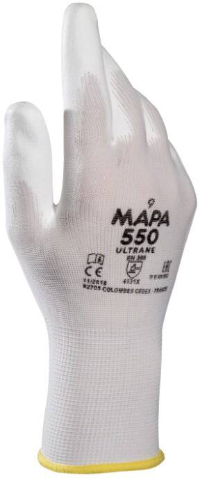 Gants de manutention Mapa Professional Ultrane 550 Non jetables PP (Polypropylène) Non poudrés Large (L) Blanc