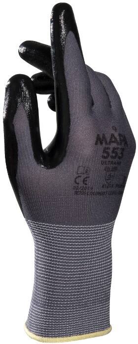 Gants de manutention Mapa Professional Ultrane 553 Non jetables Nitrile Non poudrés Medium (M) Gris