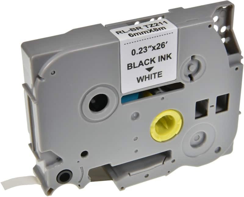 P-touch Labeltape Compatibel Brother TZe-211 5BRT211-WT Zelfklevend Zwart op Wit 6 mm x 8 m