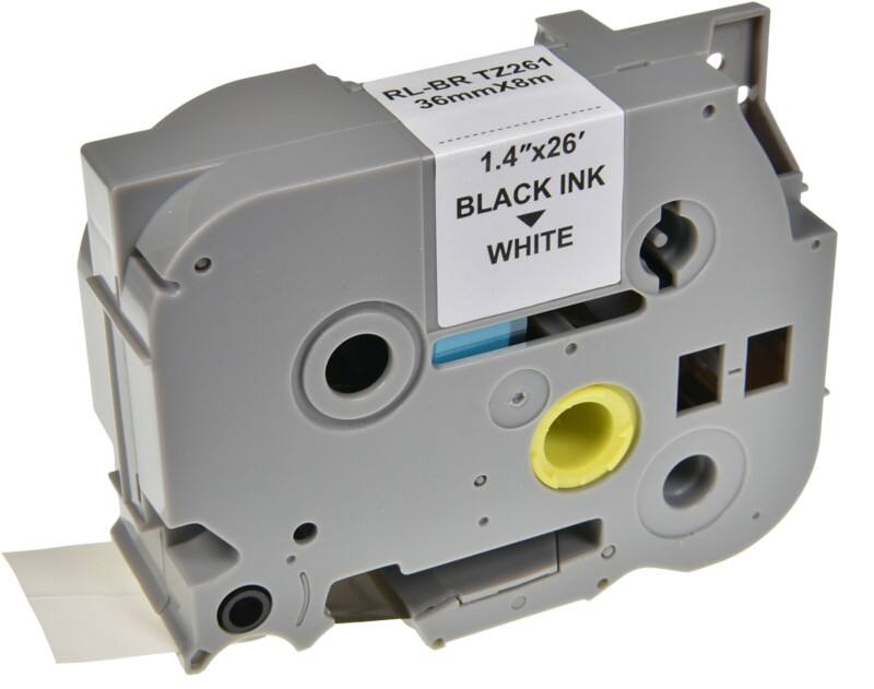 Ruban d'étiquettes P-touch Compatible Brother TZe-261 5BRT261-WT Autocollantes Noir sur Blanc 36 mm x 8 m