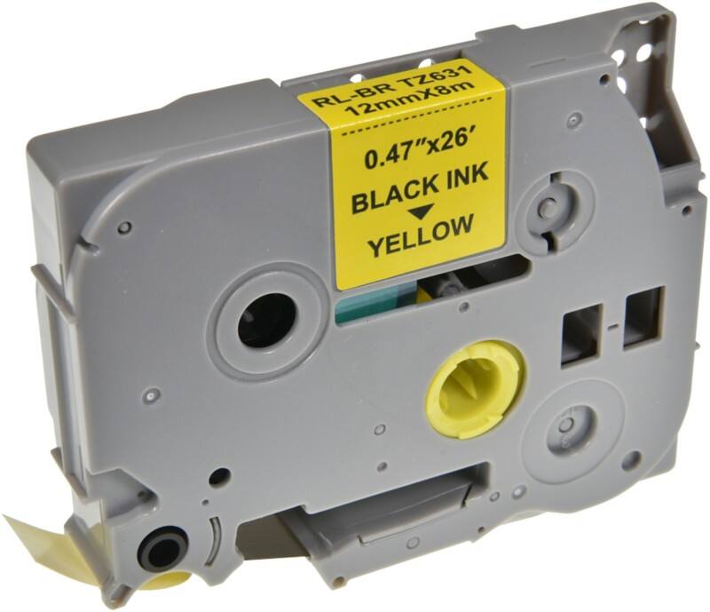 Ruban d'étiquettes P-touch Compatible Brother TZe-631 5BRT631-WT Autocollantes Noir sur Jaune 12 mm x 8 m