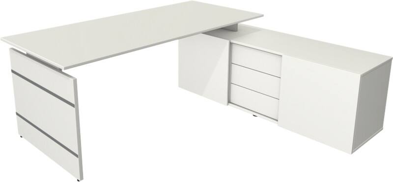 Bureau d'angle Kerkmann Form 4 Blanc Joue 3 Tiroirs 1950 (L) x 1770 (P) x 740 (H) mm