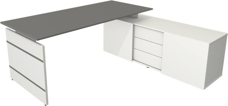 Bureau d'angle Kerkmann Form 4 Graphite Joue 3 Tiroirs 1950 (L) x 1770 (P) x 740 (H) mm