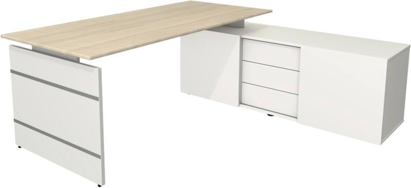 Bureau d'angle Kerkmann Form 4 Érable 3 Tiroirs 1950 (L) x 1770 (P) x 740 (H) mm