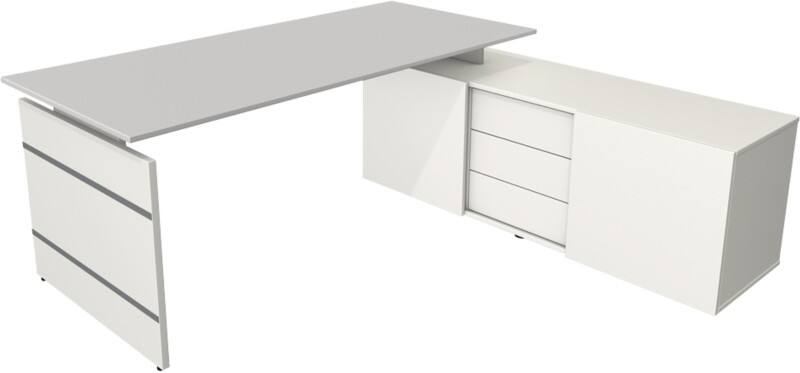 Kerkmann Form 4 Hoekbureau Lichtgrijs Wang 3 Lades 1.950 (B) x 1.770 (D) x 740 (H) mm
