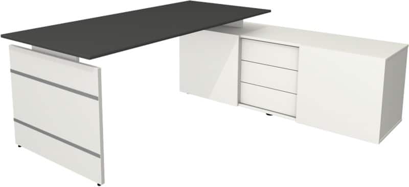 Kerkmann Form 4 Hoekbureau Antraciet Wengé 3 Lades 1.950 (B) x 1.770 (D) x 740 (H) mm