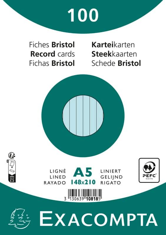 Exacompta Indexkaarten 10818SE A5 Hemelsblauw 15 x 21,2 x 2,5 cm Pak van 10