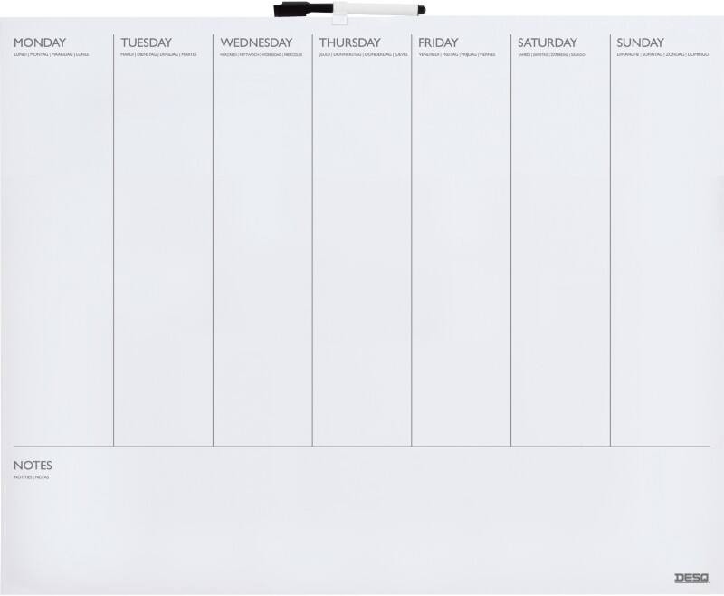 Planning hebdomadaire DESQ Magnétique À visser 50 (L) x 40 (H) cm Métal Blanc