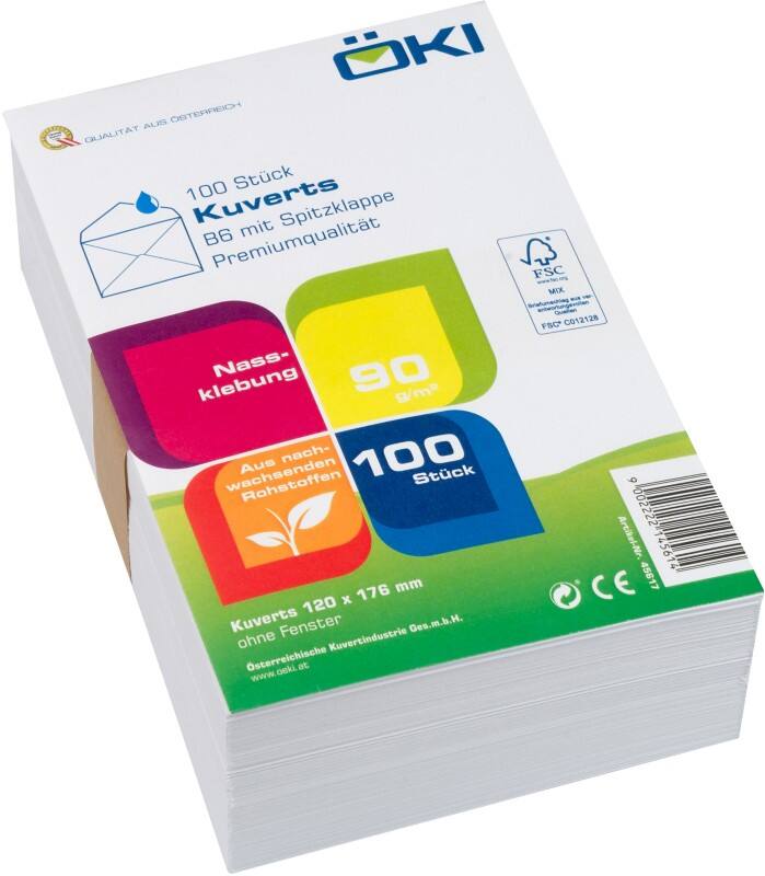 ÖKI Enveloppen Effen B6 Gegomd Wit 100 stuks