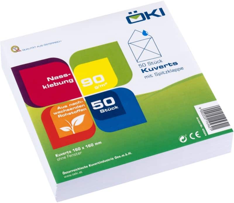 Enveloppes ÖKI Sans fenêtre Gommé Blanc 50 unités